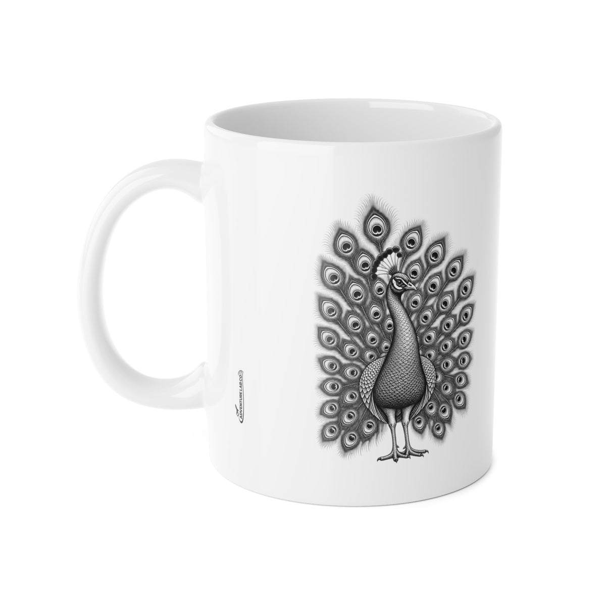 The Peacock | Black & White Wildlife Illustration Mug