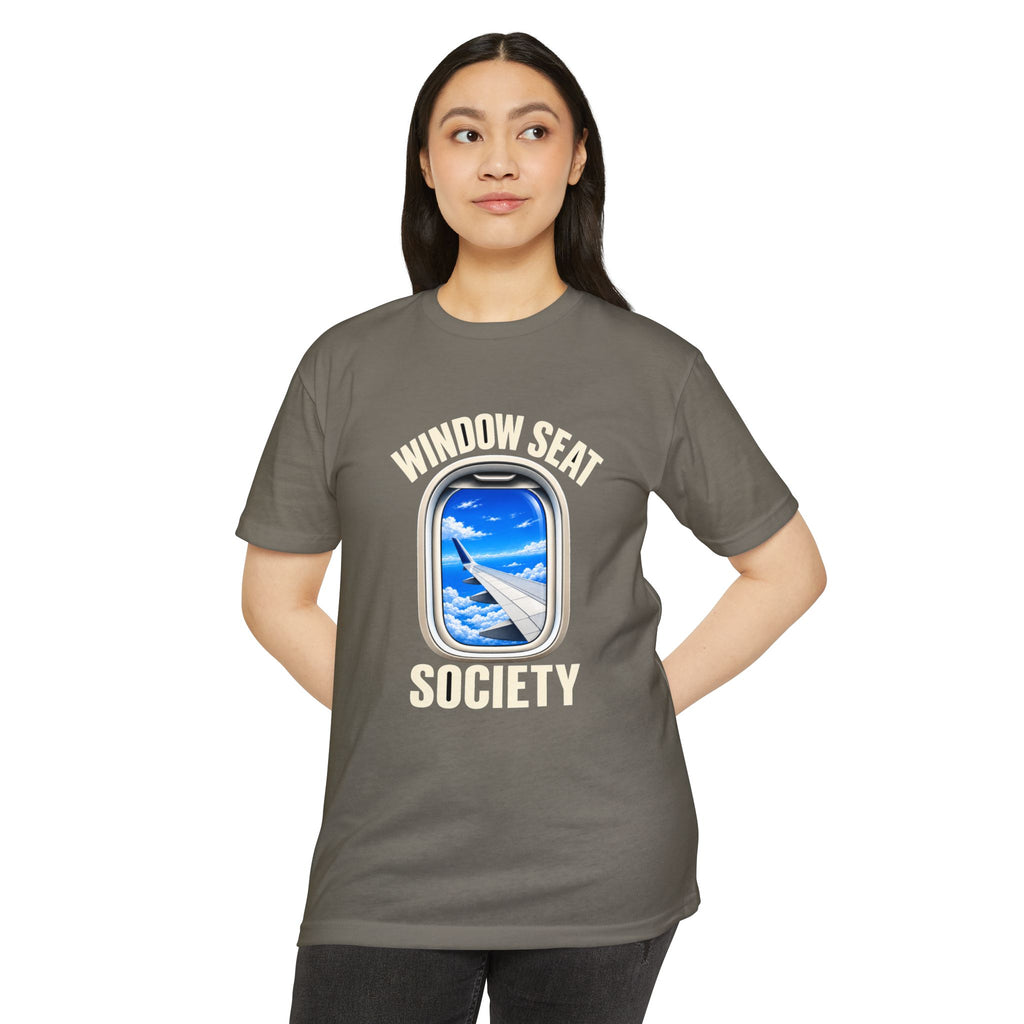 Blue Sky Window Seat Society T-Shirt — Retro Airplane Travel Tee