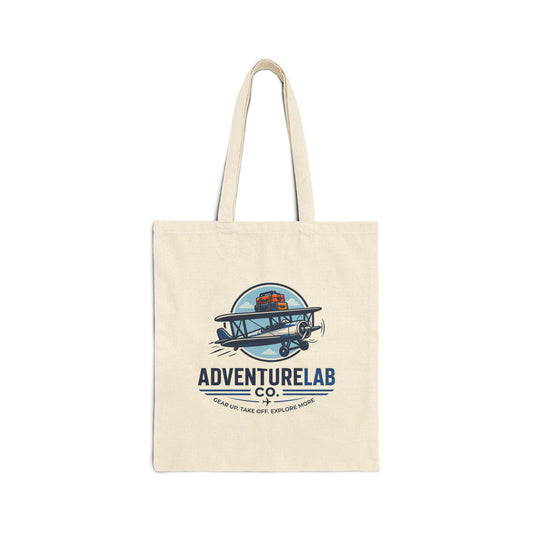 Vintage Biplane AdventureLab logo Tote Bag | Canvas Travel Tote