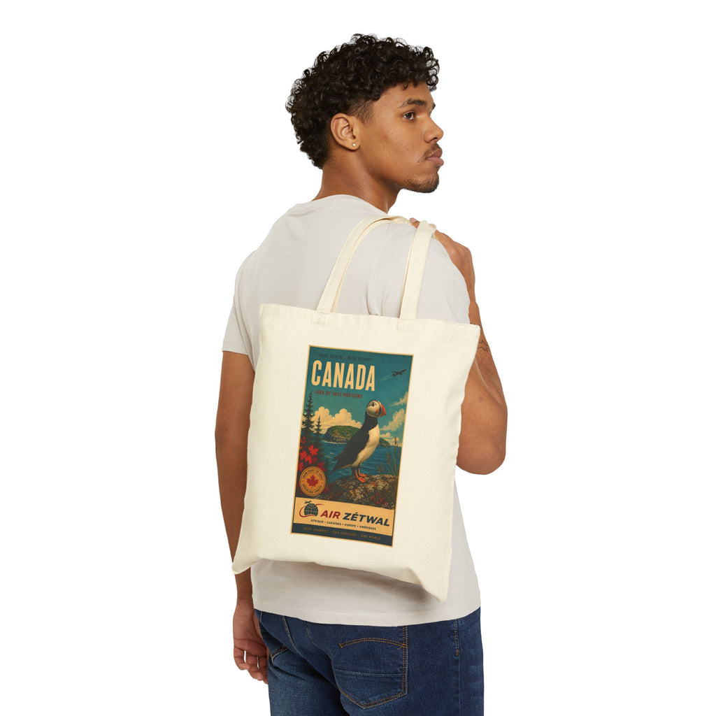 Canada Puffin Vintage Travel Canvas Tote