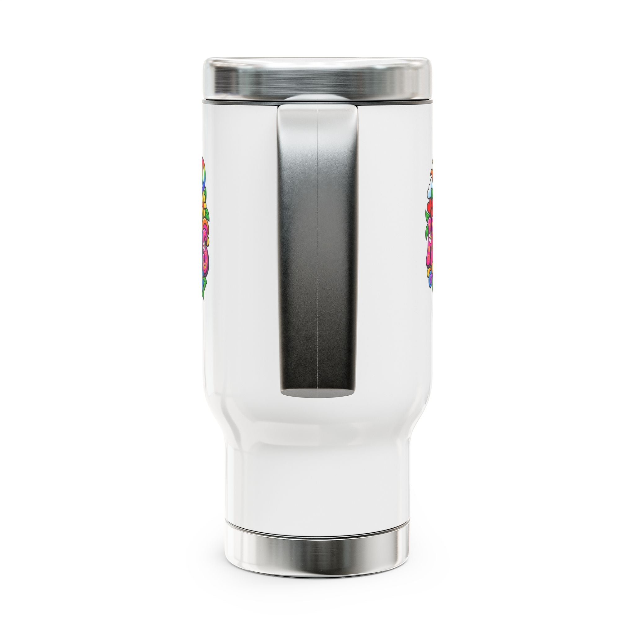 Happiness Floral Retro Travel Mug – 14oz Stainless Steel with Handle