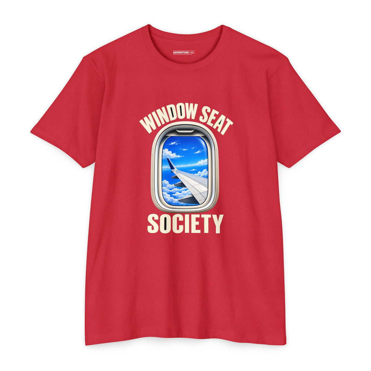 Blue Sky Window Seat Society T-Shirt — Retro Airplane Travel Tee