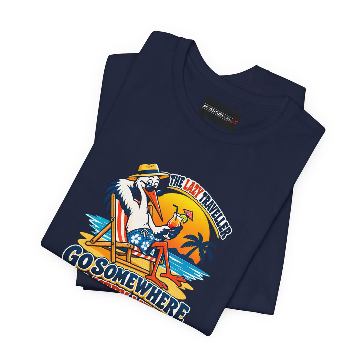 Lazy Traveller Stork T-shirt- Go Somewhere, Do Very Little